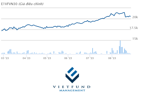 Biểu đồ thể hiện sự biến động của giá cổ phiếu E1VFVN30