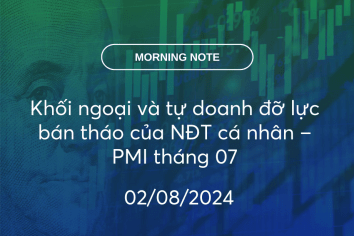 MORNING NOTE 02/08/2024 – Khối ngoại và tự doanh đỡ lực bán tháo của NĐT cá nhân – PMI tháng 07